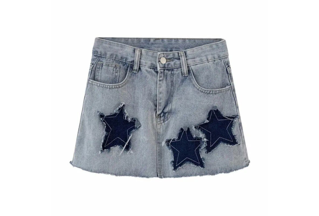 Star Patched Denim Mini Skirt