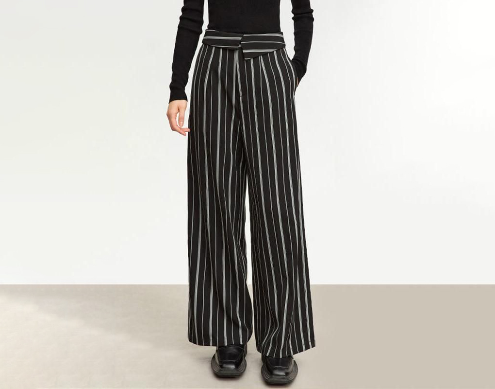 Wide-Leg Striped Trousers