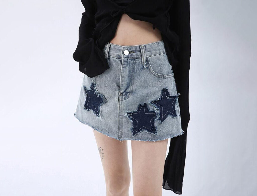 Star Patched Denim Mini Skirt