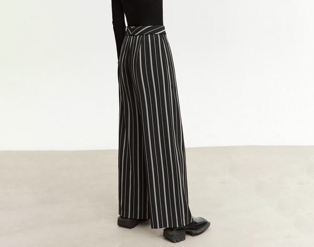 Wide-Leg Striped Trousers